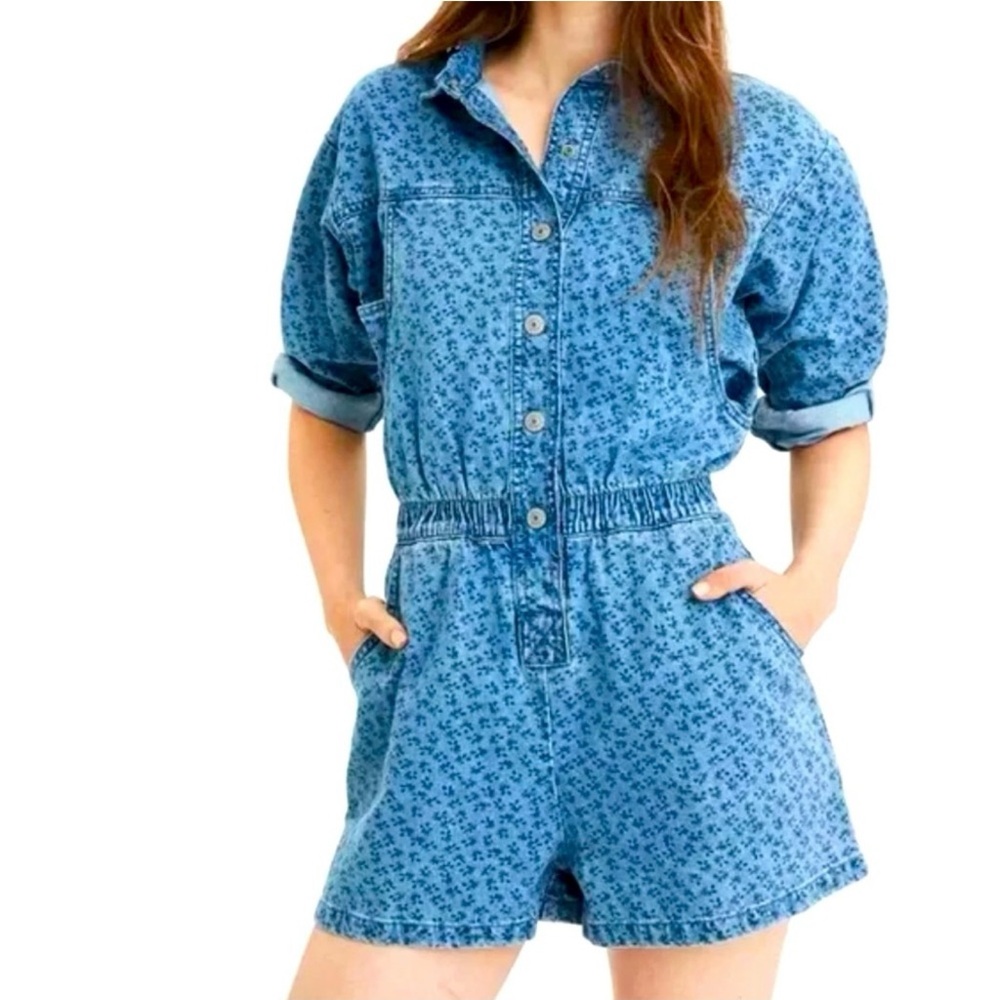 American Eagle Outfitters Blue Floral Jumpsuit